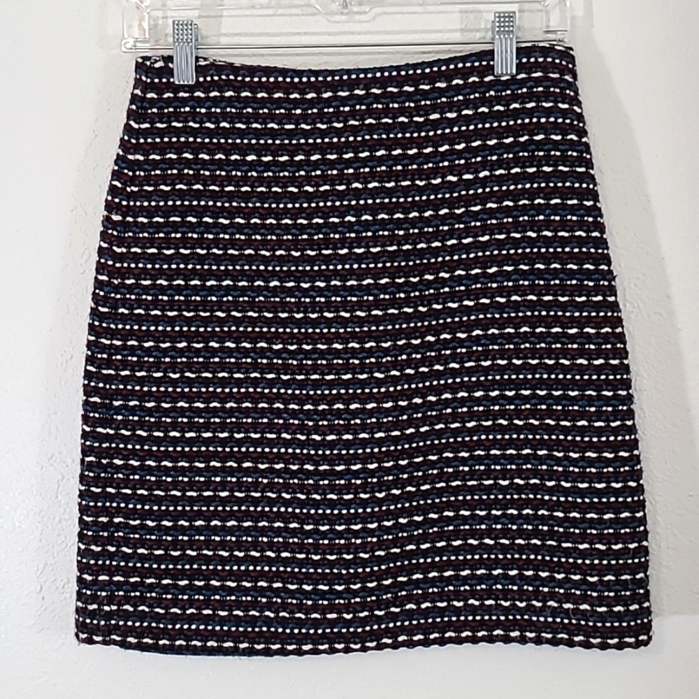 ANN TAYLOR LOFT Textured Black/White/Burgundy/Blue Lined Pencil Skirt, size 0